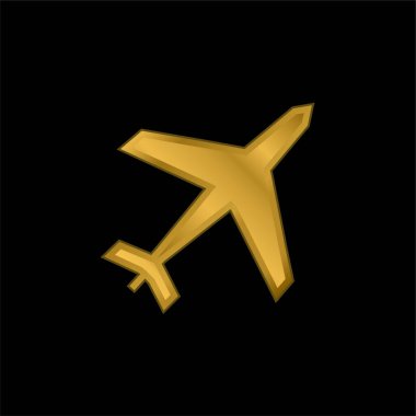 Uçak altın kaplamalı metalik simge veya logo vektörü