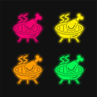 Barbekü dört renk parlayan neon vektör simgesi