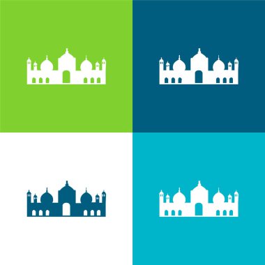 Badshahi Mosque Flat four color minimal icon set clipart