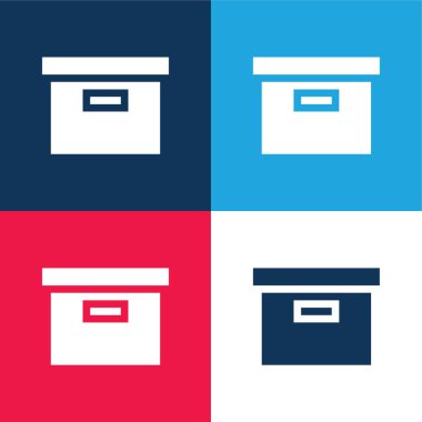 Kutu mavi ve kırmızı dört renk minimal simge kümesi