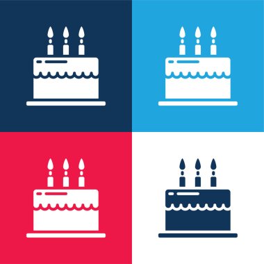 Birthday Cake blue and red four color minimal icon set clipart