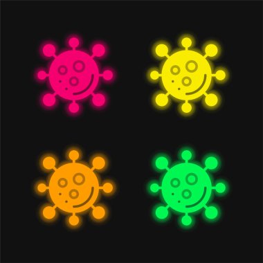 Bakteri dört renk parlayan neon vektör simgesi