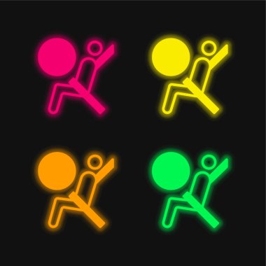 Hava yastığı dört renk parlayan neon vektör simgesi