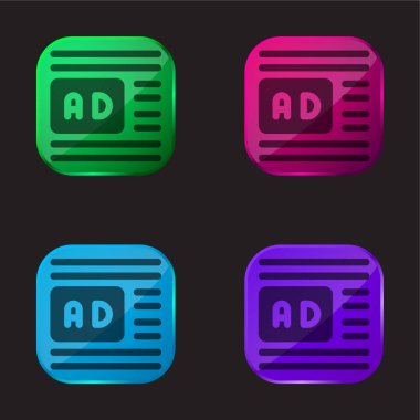 Advertisements four color glass button icon clipart