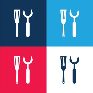 Barbacue Utensils blue and red four color minimal icon set clipart