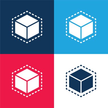 3d Yazdırma Küpü mavi ve kırmızı en az renk simgesi kümesi