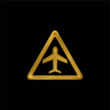 Bir uçağın altın kaplama metal ikonu veya logo vektörünün Havaalanı Trafik Üçgensel Sinyali