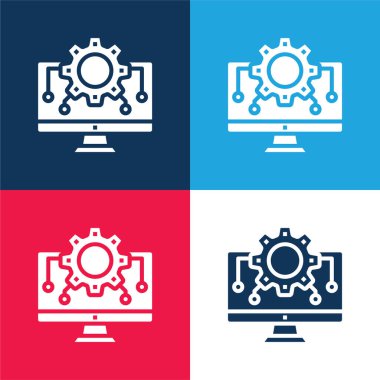 Algorithm blue and red four color minimal icon set clipart