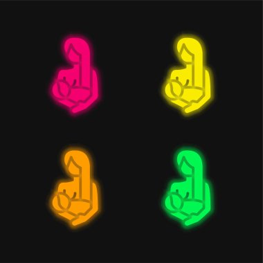 Emzirme dört renk neon vektör simgesi