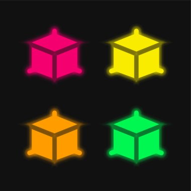 3d Modelleme dört renk parlayan neon vektör simgesi