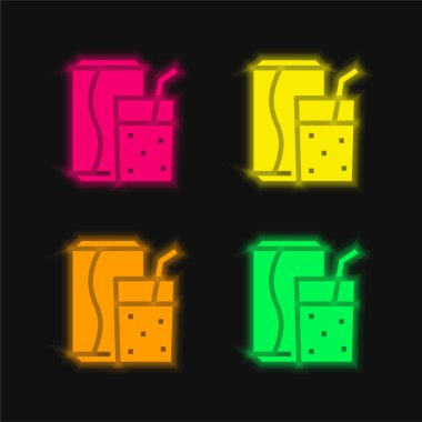 Beverage four color glowing neon vector icon clipart