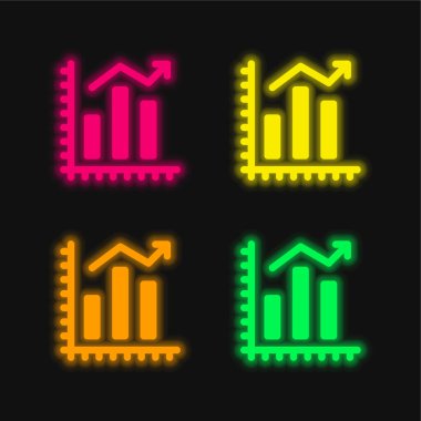 Bar Chart four color glowing neon vector icon clipart