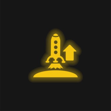 Ascending Rocket yellow glowing neon icon clipart