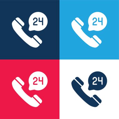 24 Hours blue and red four color minimal icon set clipart