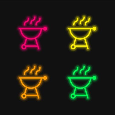Barbekü ızgarası. Parlak neon vektör simgesi.