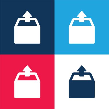 Kutu mavi ve kırmızı dört renk minimal simge kümesi