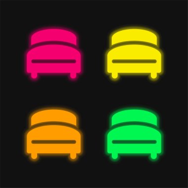 Yatak dört renk parlayan neon vektör simgesi
