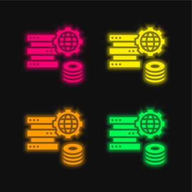 Büyük Veri dört renk parlayan neon vektör simgesi