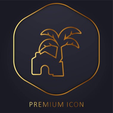 Plaj evi altın çizgisi logosu veya simgesi
