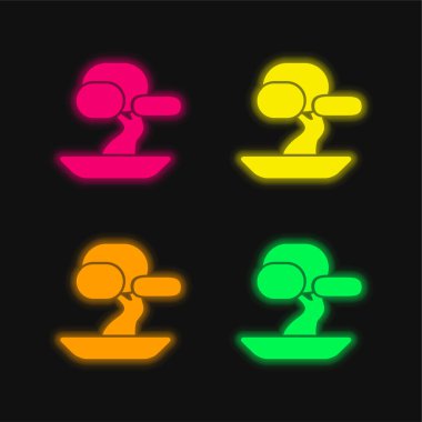 Bonsai Ağacı dört renk parlayan neon vektör simgesi