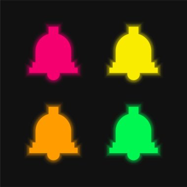 Çan dört renk parlayan neon vektör simgesi