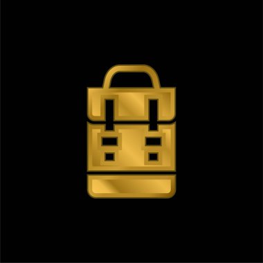 Sırt çantası altın kaplamalı metalik simge veya logo vektörü