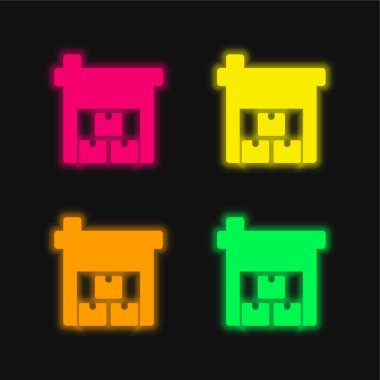 Parlayan dört renk neon vektör simgesini kutular