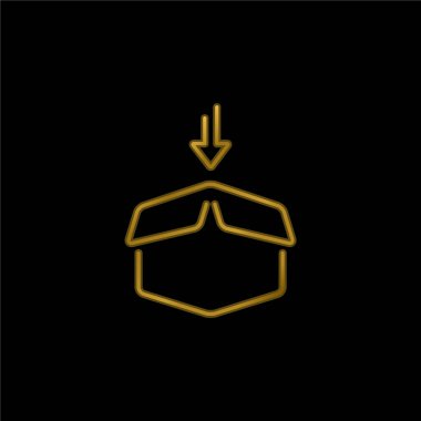 İçinde ok işareti olan, altın kaplama metal simge ya da logo vektörü olan kutuyu aç