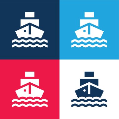 Boat blue and red four color minimal icon set clipart