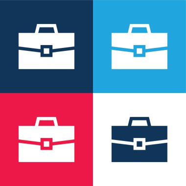 Evrak çantası mavi ve kırmızı dört renk minimal simge kümesi