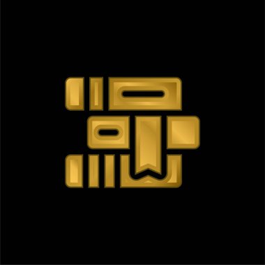 Kitaplar altın kaplamalı metalik simge veya logo vektörü