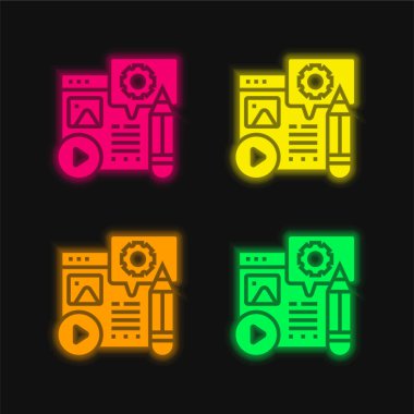 Parlayan dört renk neon vektör simgesini blogla