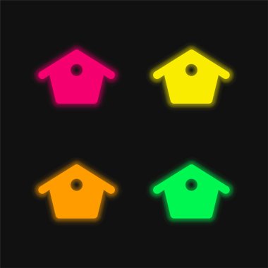Kuşlar Eve Dört renk parlayan neon vektör simgesi