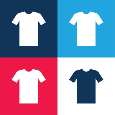 Siyah Tişört mavi ve kırmızı dört renk minimal simge kümesi