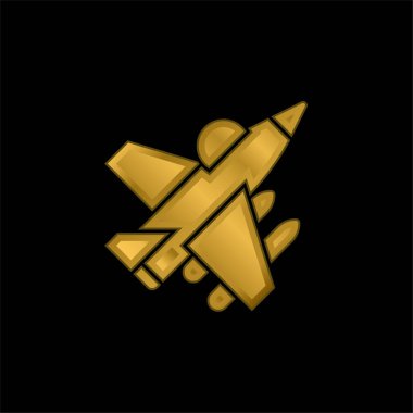 Uçak altın kaplamalı metalik simge veya logo vektörü