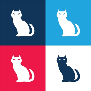 Kara Kedi mavi ve kırmızı dört renk minimal simge kümesi
