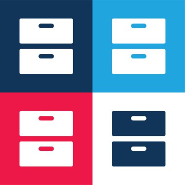 2 çekmece mavi ve kırmızı dört renk minimal simge kümesi