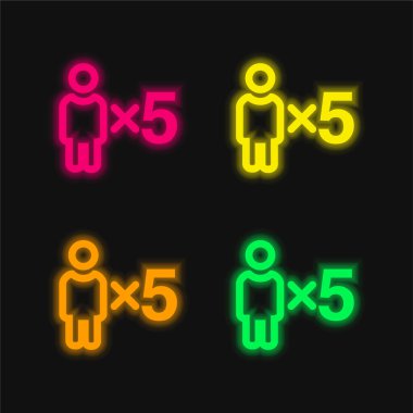 5 Kişinin Sembolü 4 renkli neon vektör simgesi