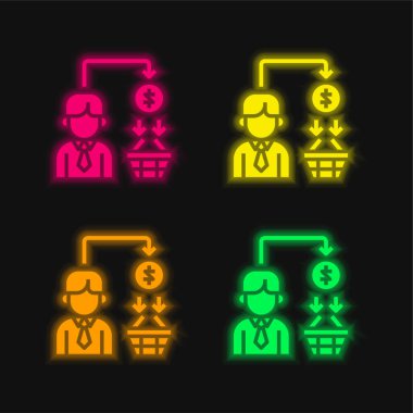 B2c dört renk parlayan neon vektör simgesi