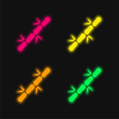 Bambu Çubuğu dört renk parlayan neon vektör simgesi