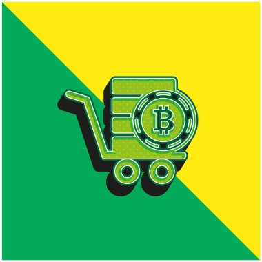 Bitcoin In A Pushcart Green and yellow modern 3d vector icon logo clipart