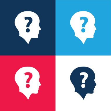 Bald Head With Question Mark blue and red four color minimal icon set clipart