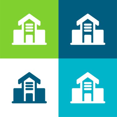 Mimarlık Binası Düz Düz 4 renk simgesi seti