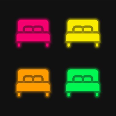 Yatak dört renk parlayan neon vektör simgesi