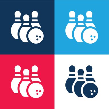 Bowling mavi ve kırmızı dört renk minimal simge kümesi