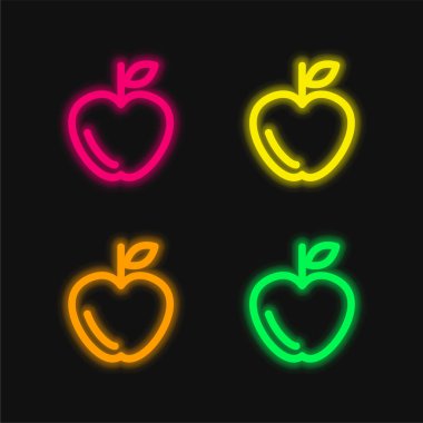 Apple Outline dört renkli parlayan neon vektör simgesi