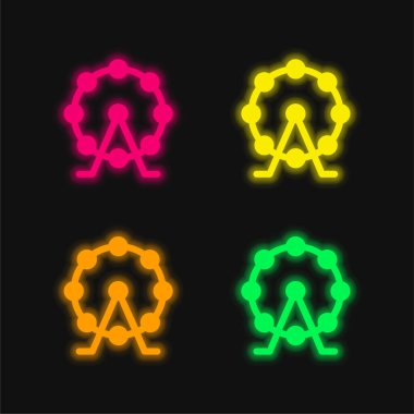 Büyük dönme dolap. Dört renkli parlak neon vektör simgesi.