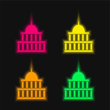 Amerikan Hükümeti Binası 4 renkli neon vektör simgesi