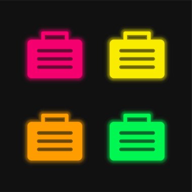 Ataşe Kutusu 4 renk parlayan neon vektör simgesi