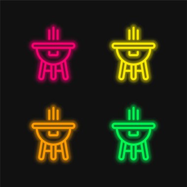 Bbq dört renk parlayan neon vektör simgesi
